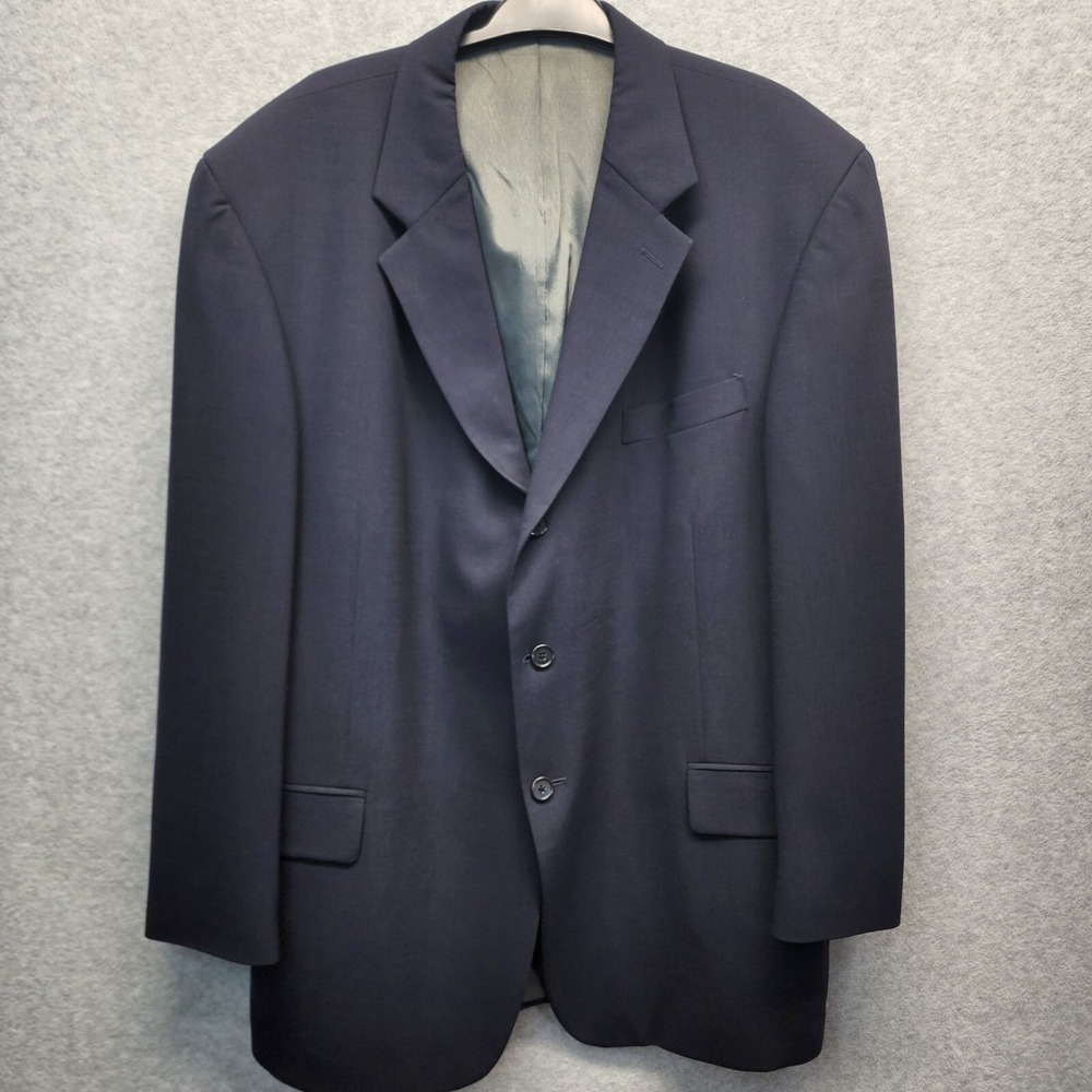 Oscar‎ De La Renta Mens 46R Navy Blue Stretch Wool Blazer Suit Jacket Sport Coat